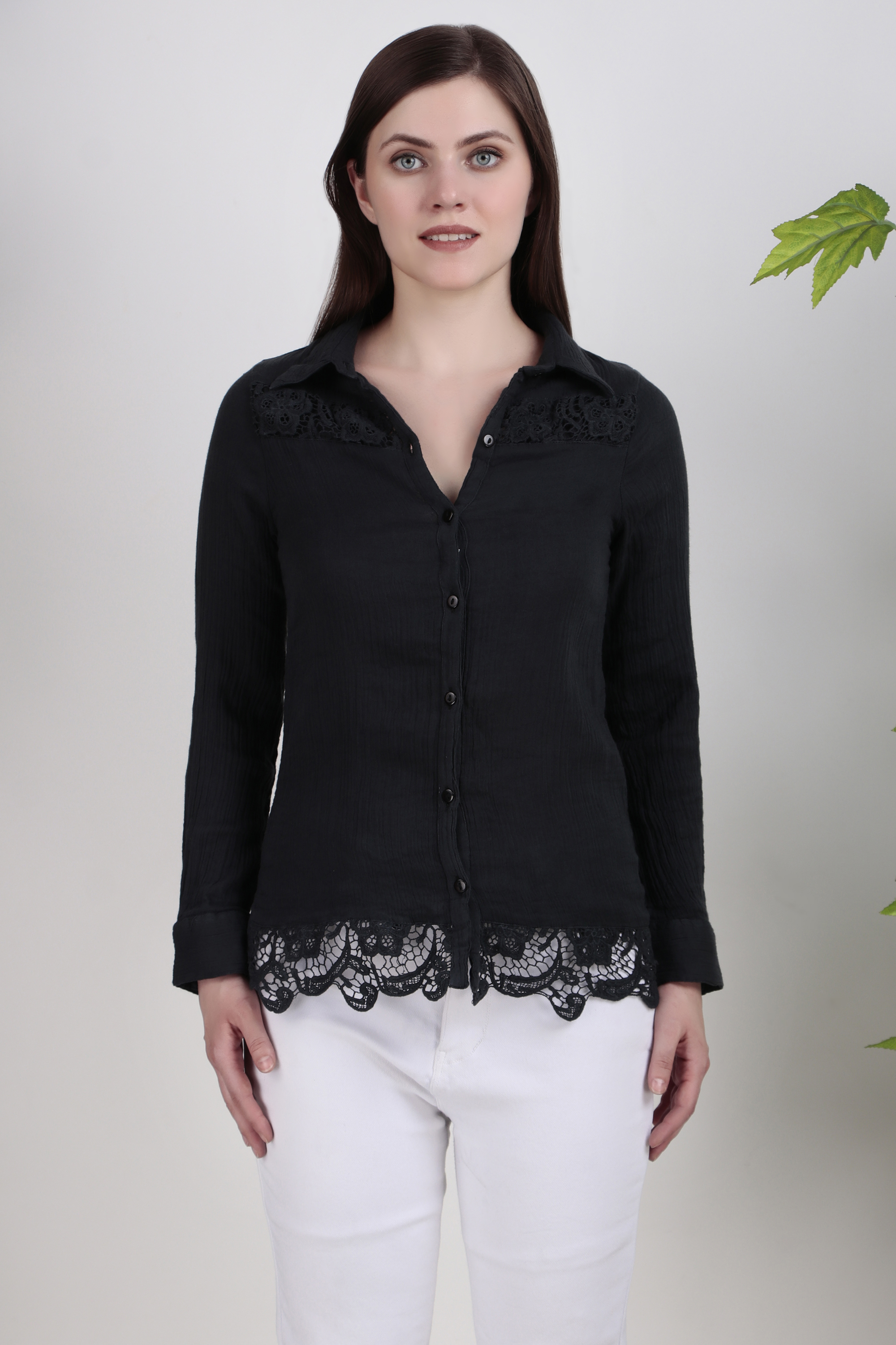 Black Lace Trim Blouse