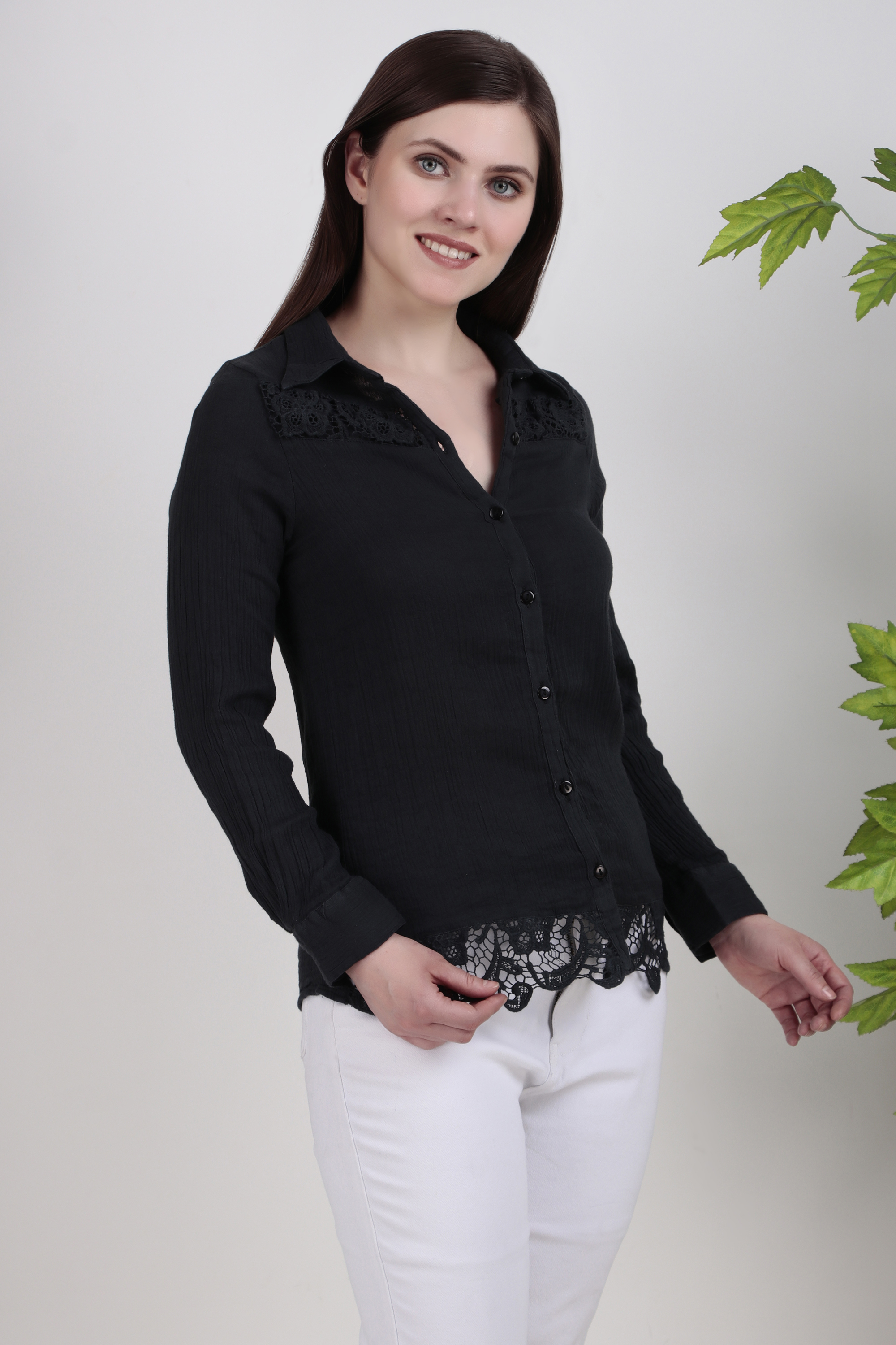 Black Lace Trim Blouse