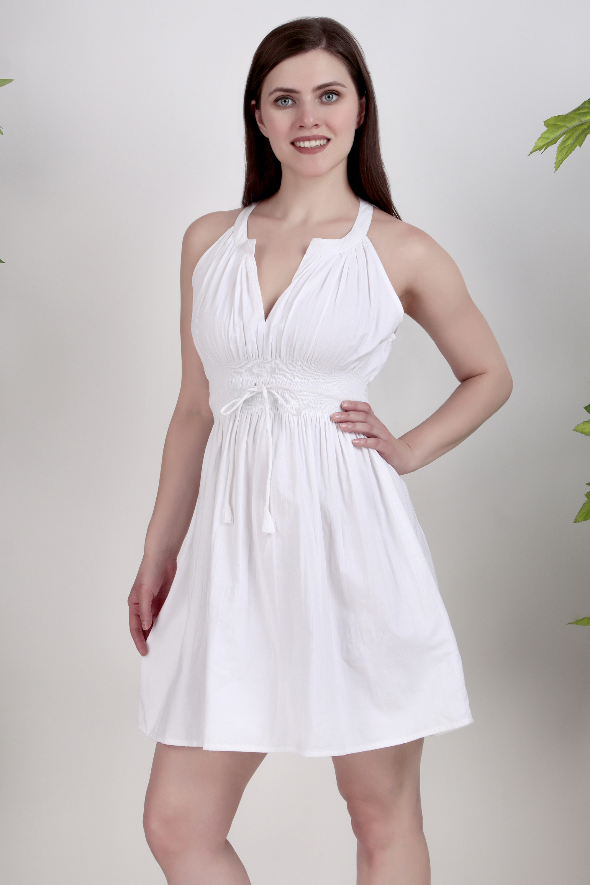 White Halter-Neck Summer Dress