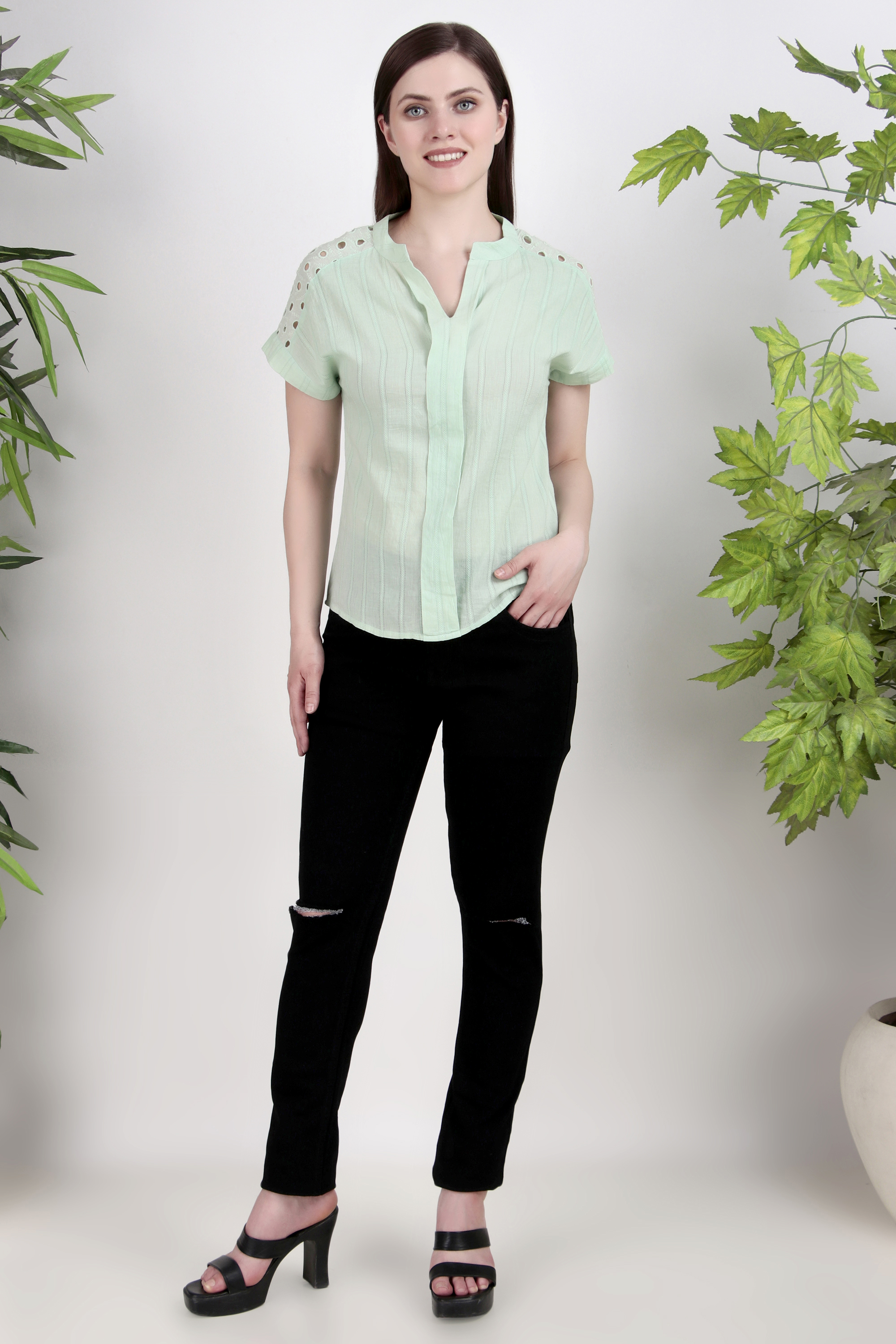 Mint Green Short Sleeve Blouse