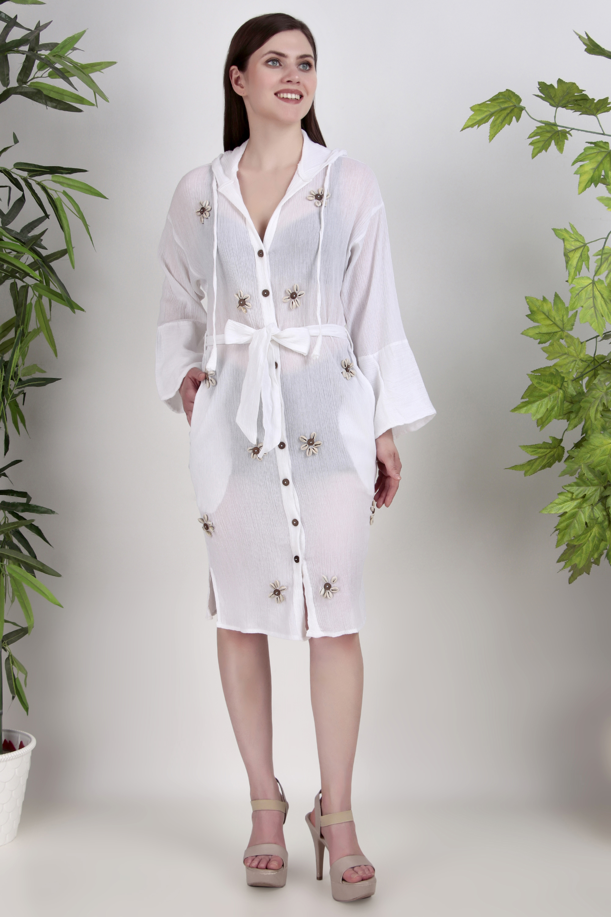 Shell Embellished Beach Dress - HOODED