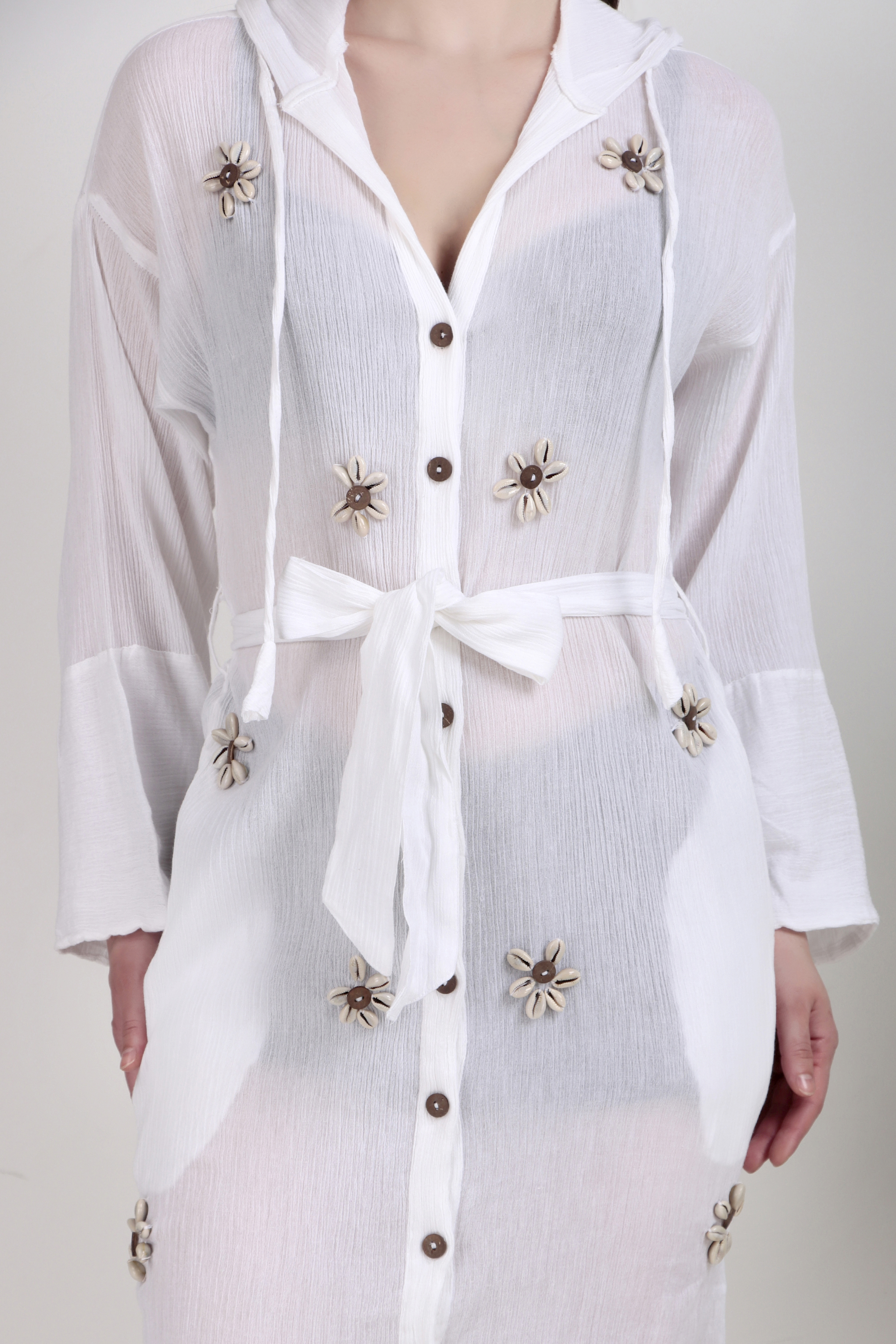 Shell Embellished Beach Dress - HOODED