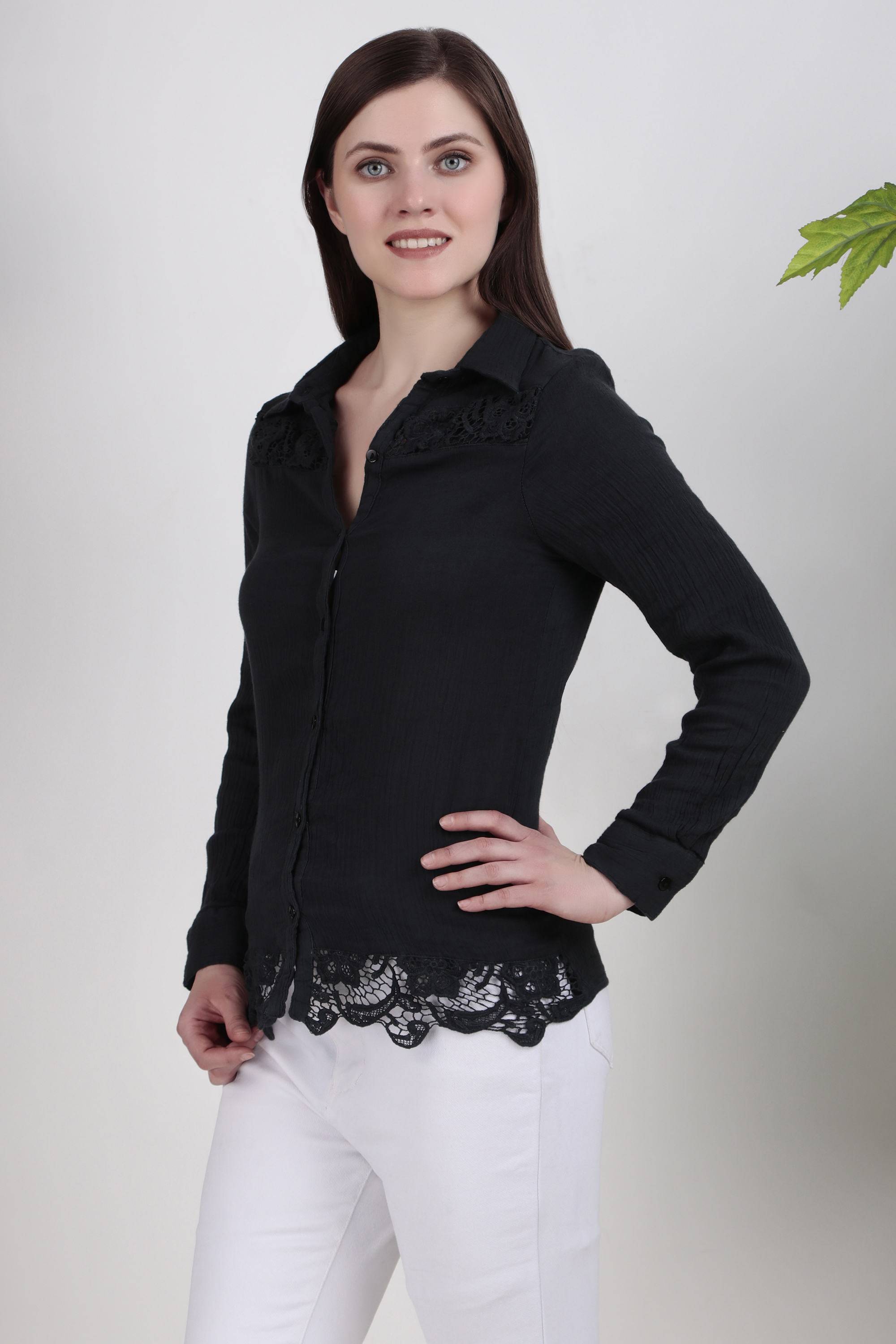 Black Lace Trim Blouse