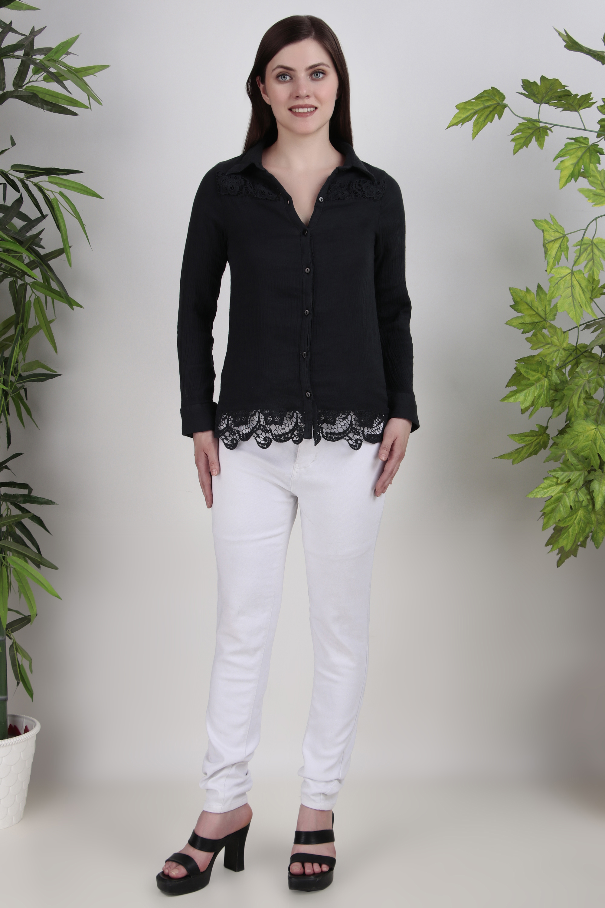 Black Lace Trim Blouse