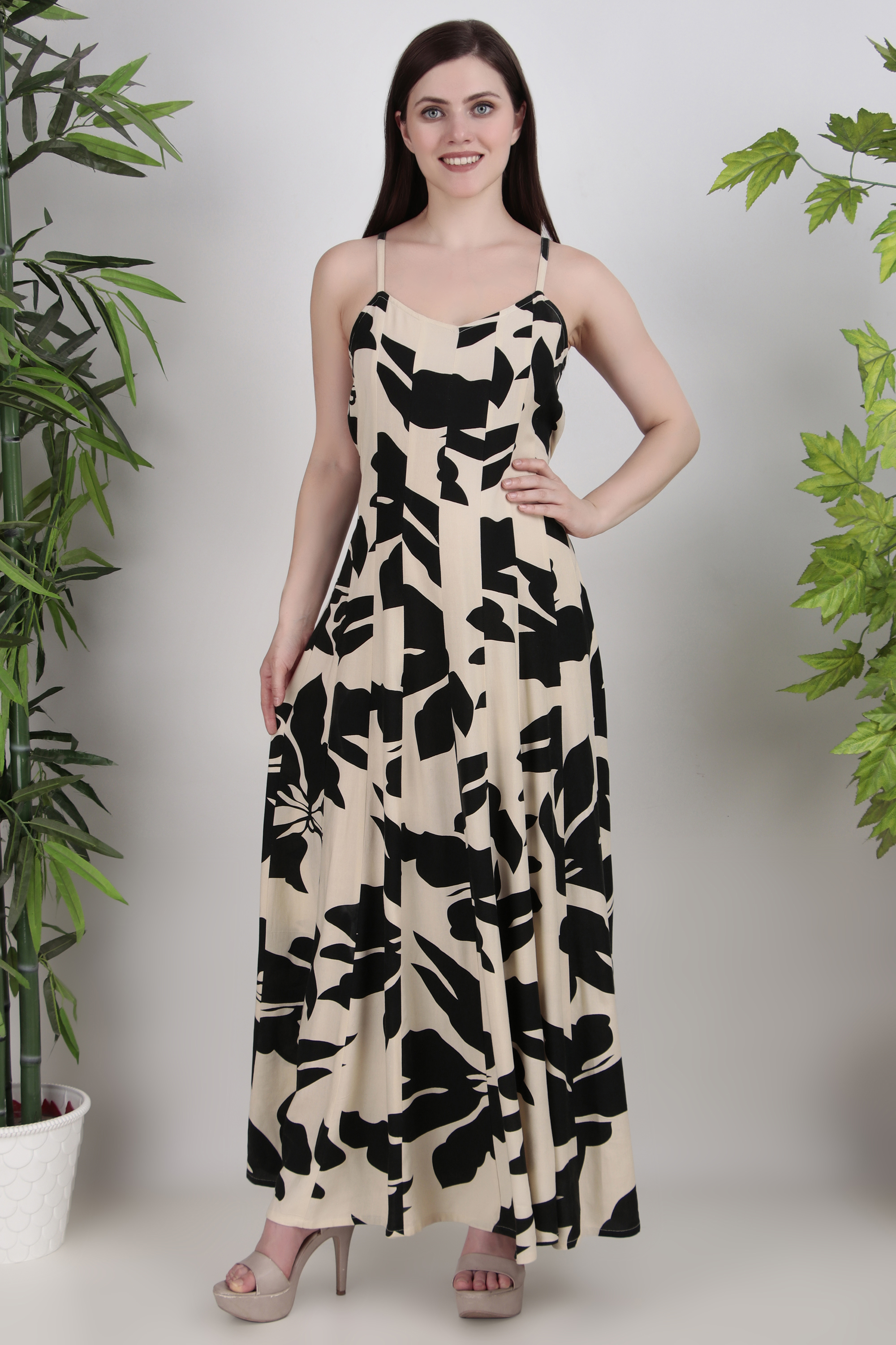 Sleeveless Abstract Print Maxi Dress