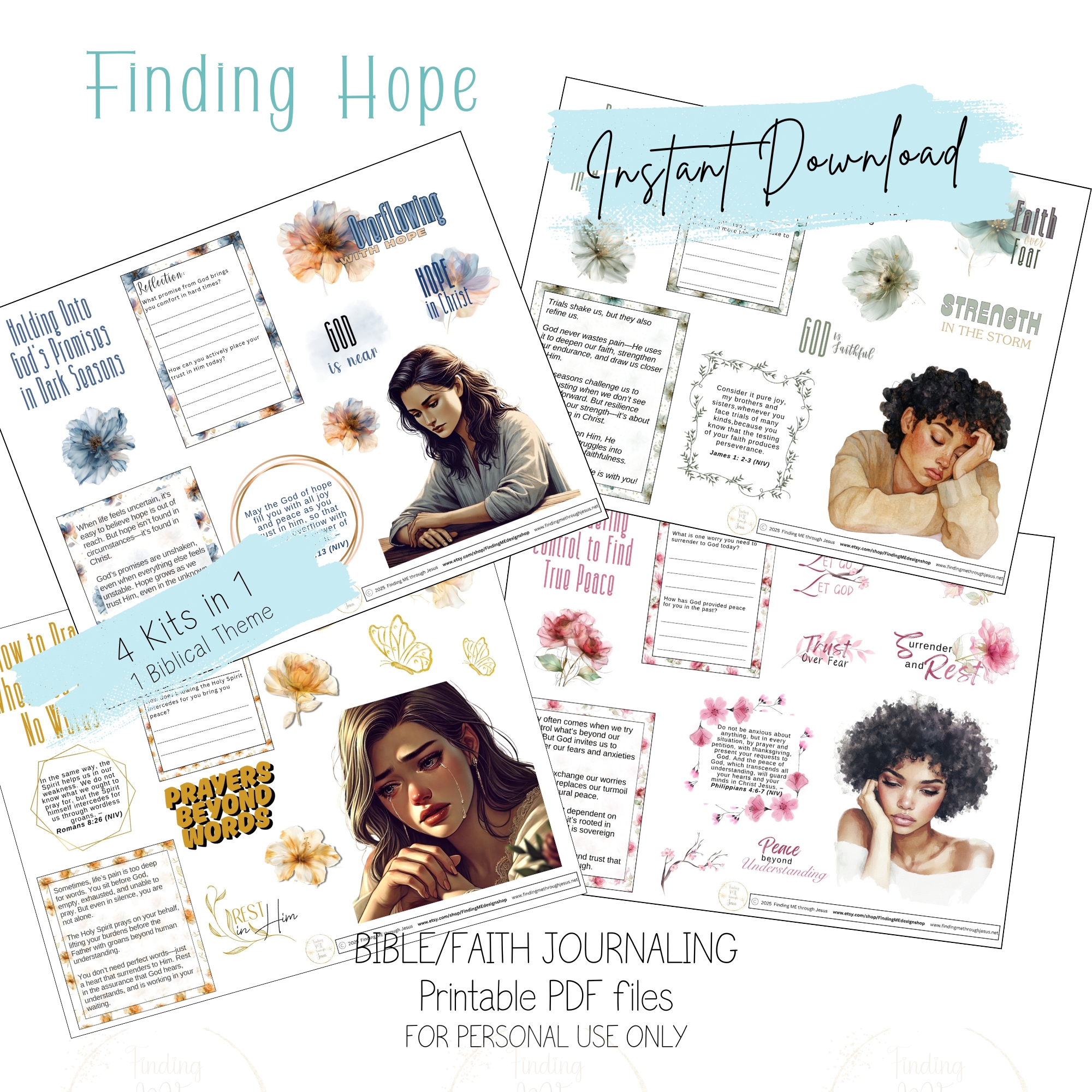 Finding Hope Bible Journaling Stickers, Printable Bible Journaling Sticker set, Faith Journaling stickers, printable Bible Stickers