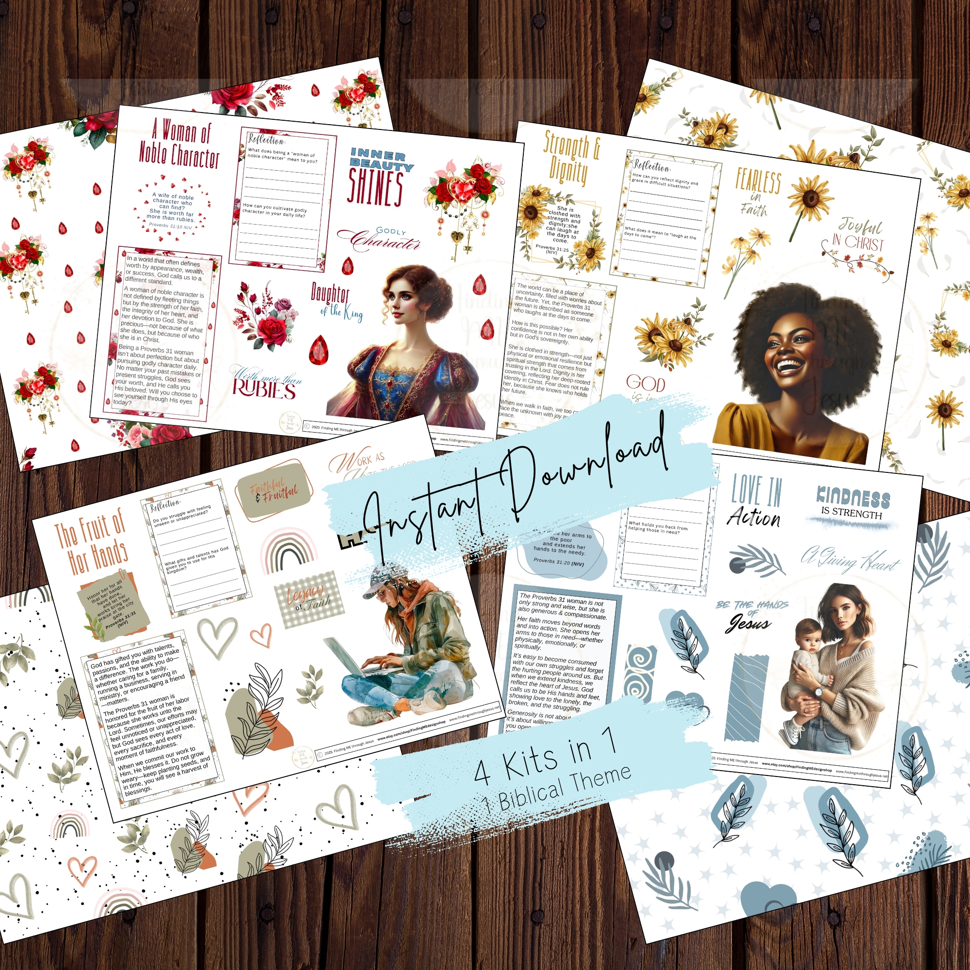 Proverbs 31 Bible Art Journaling kit, Printable Bible Art Stickers