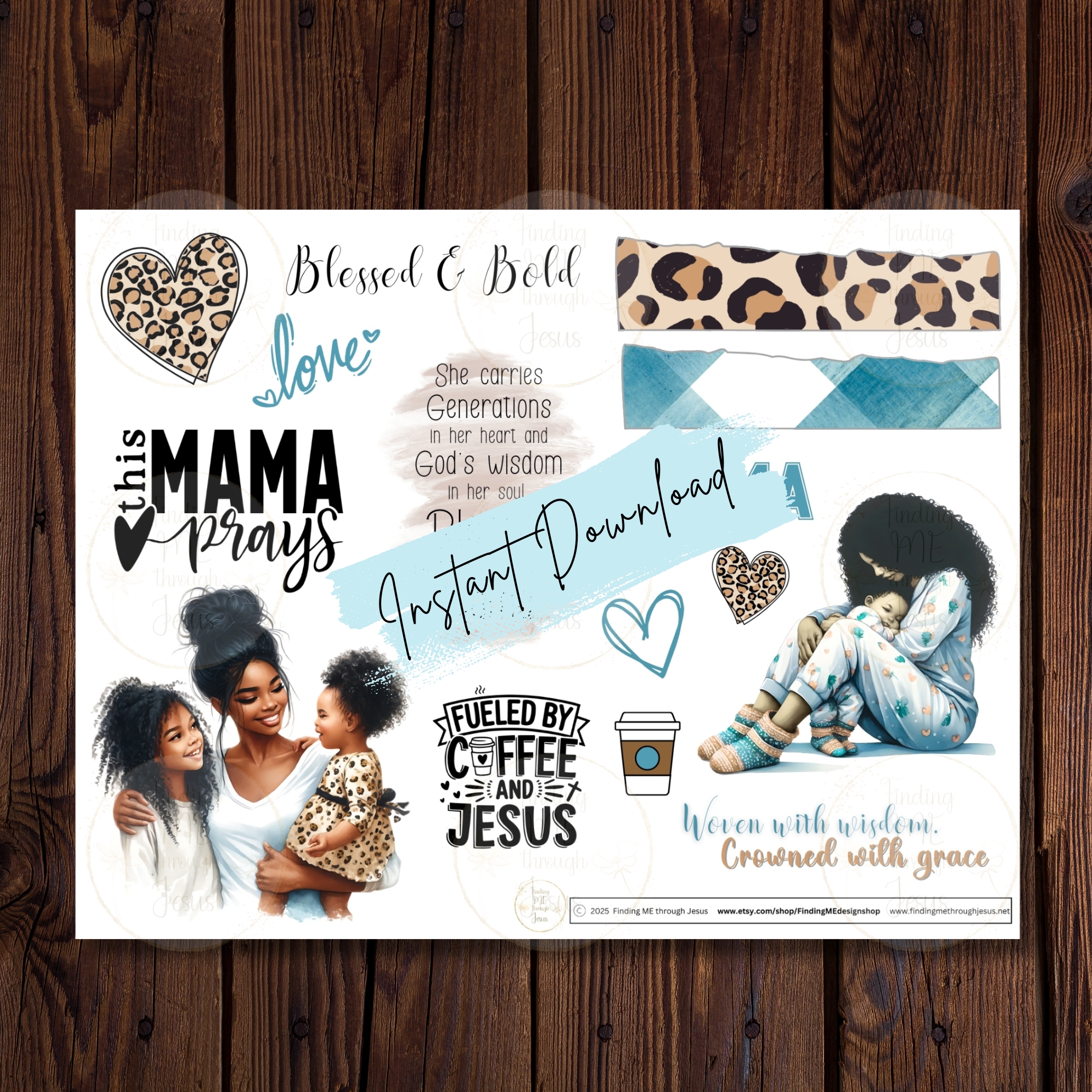 Blessed & Bold Mom Sticker Set, Bible Journaling Stickers, Bible Journaling Printables