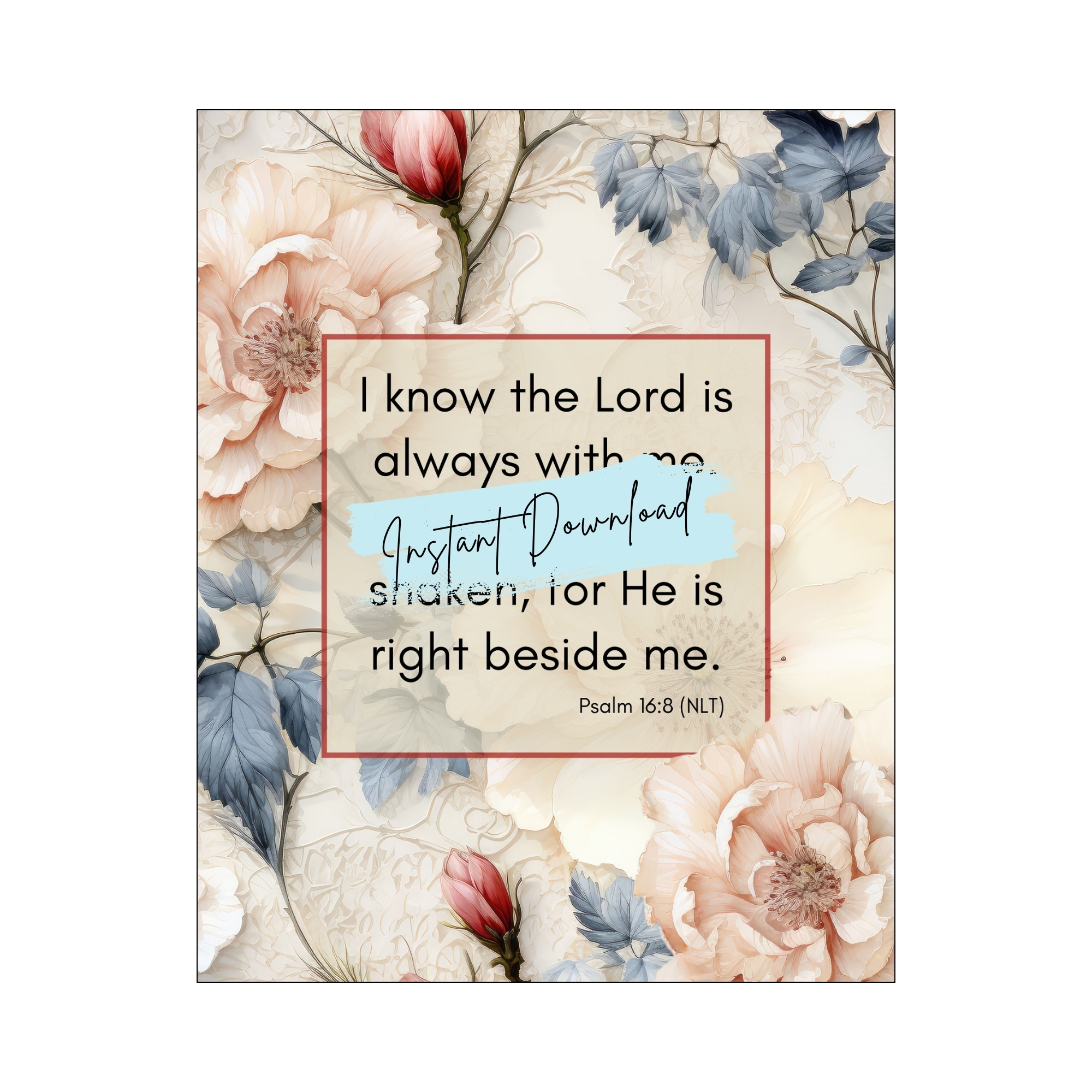 Scripture Art Prints Set, printable art prints, Blue & Cream Floral wall prints