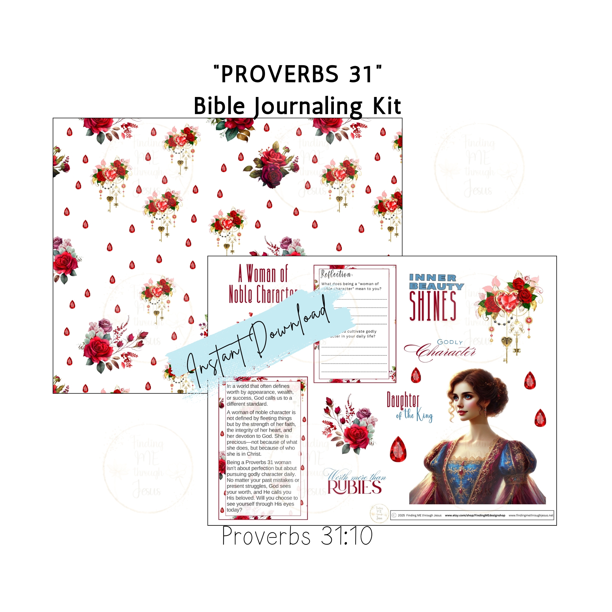 Proverbs 31 Bible Art Journaling kit, Printable Bible Art Stickers