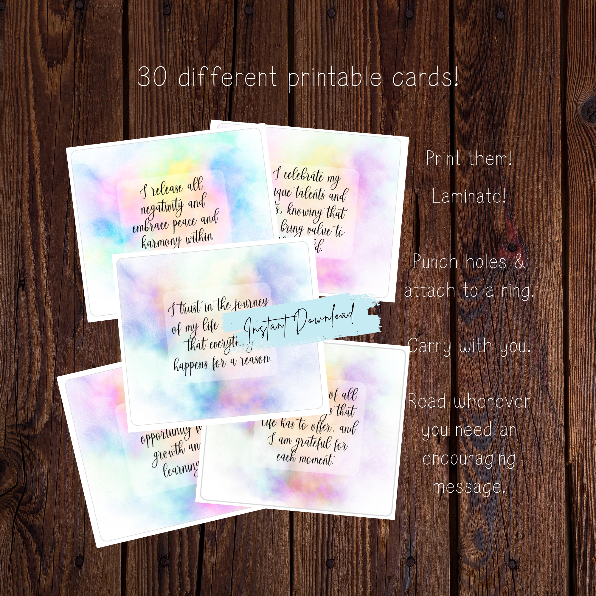 Self Affirmation Card Set, printable affirmation cards