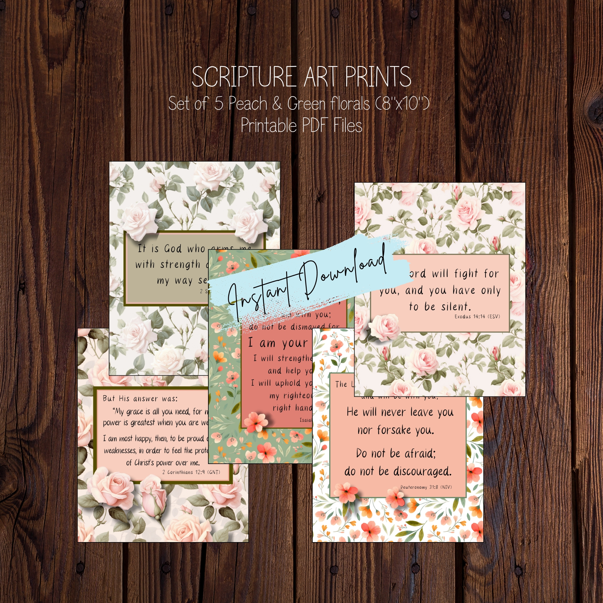 Scripture Art Prints - Peach & Green Florals, Scripture Art Prints, printable art prints, wall art