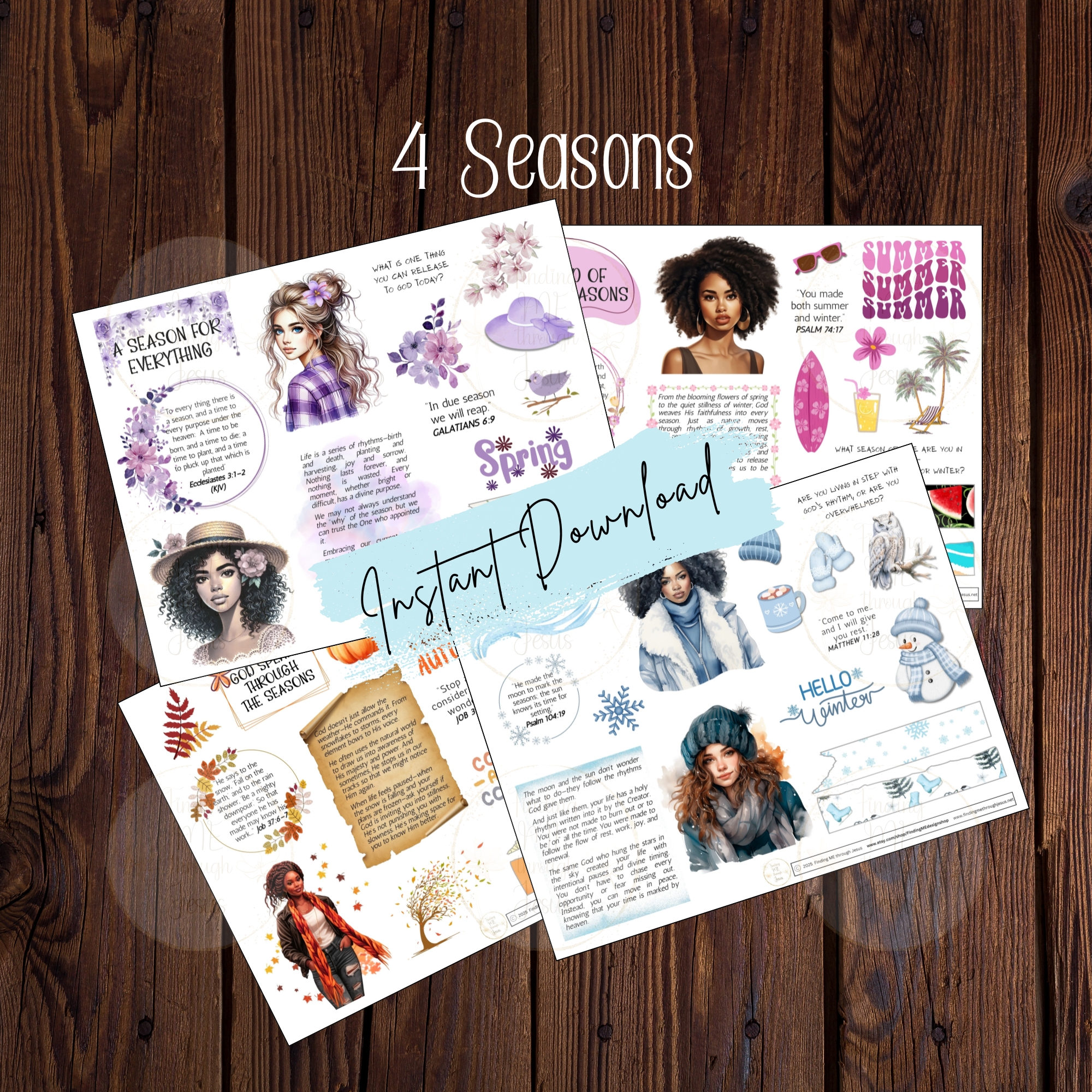 4 Seasons Printable Sticker and Journal Set, Bible Journaling Printables, Bible Journaling Stickers
