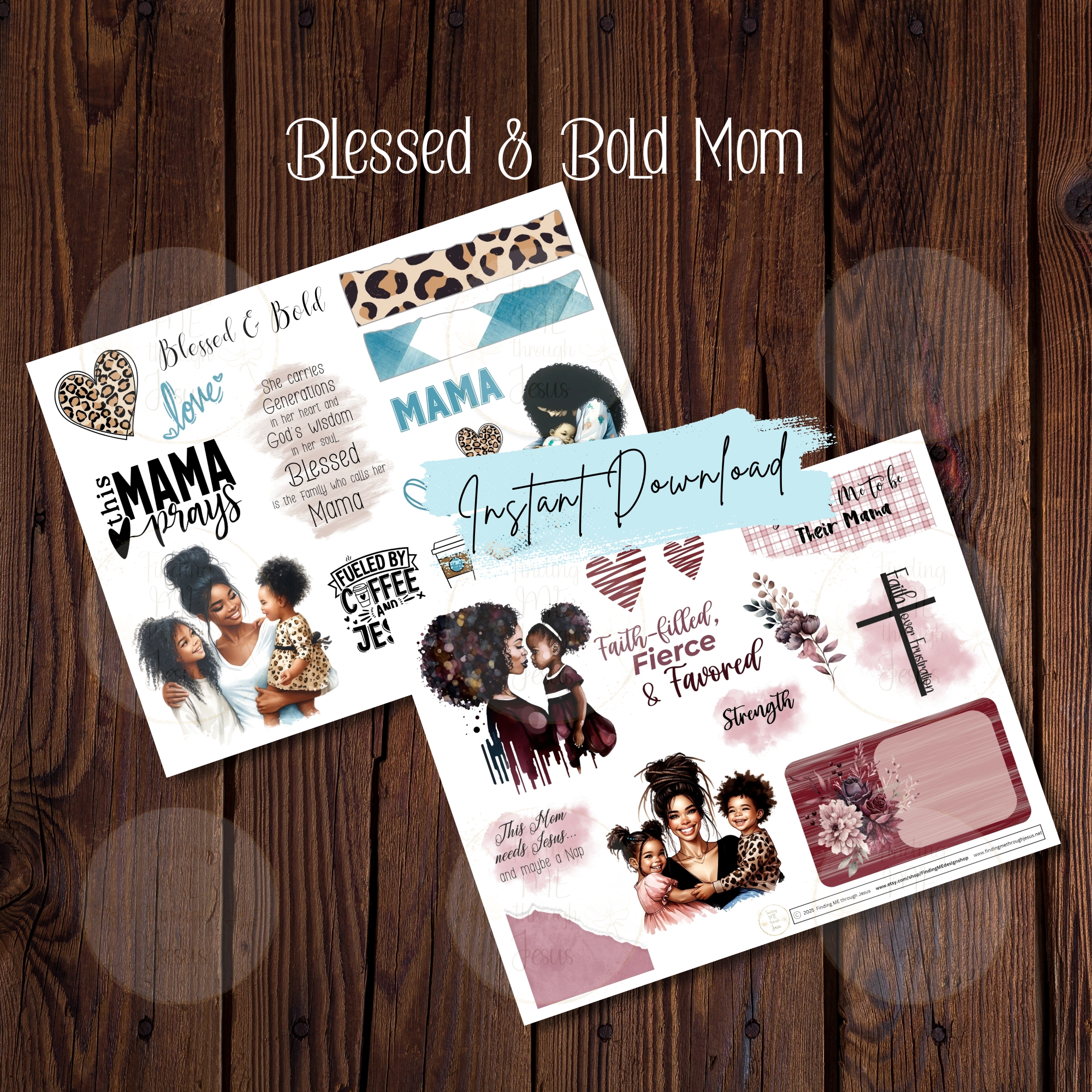Blessed & Bold Mom Sticker Set, Bible Journaling Stickers, Bible Journaling Printables