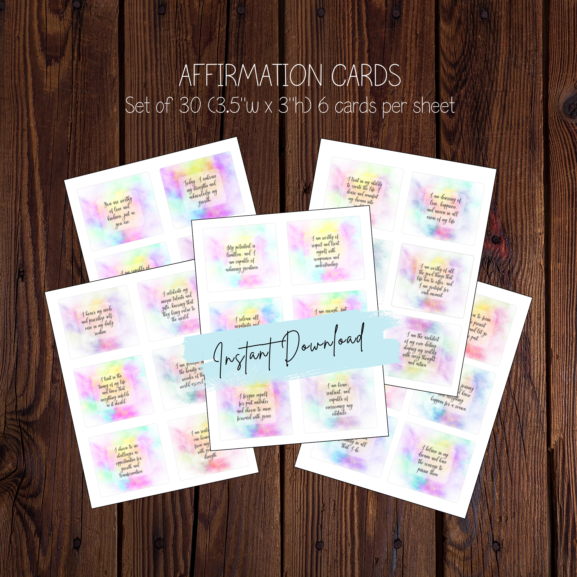 Self Affirmation Card Set, printable affirmation cards