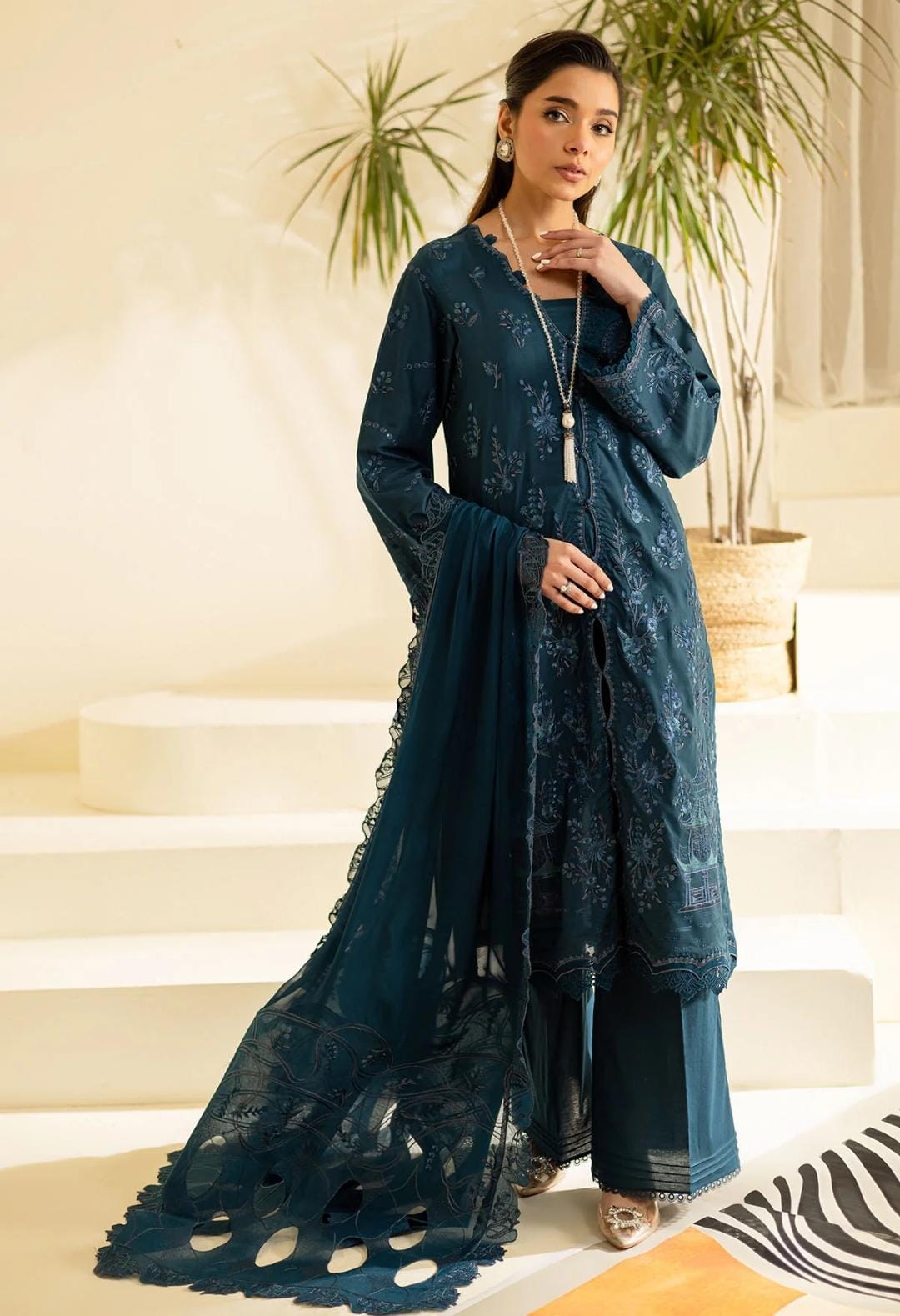 Teal Embroidered Dress