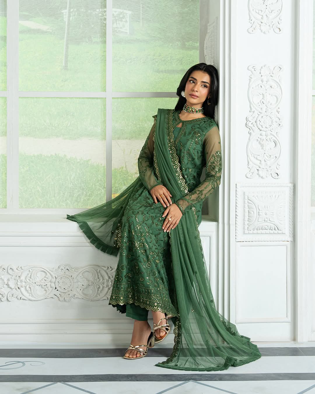Green Embroidered Anarkali Suit