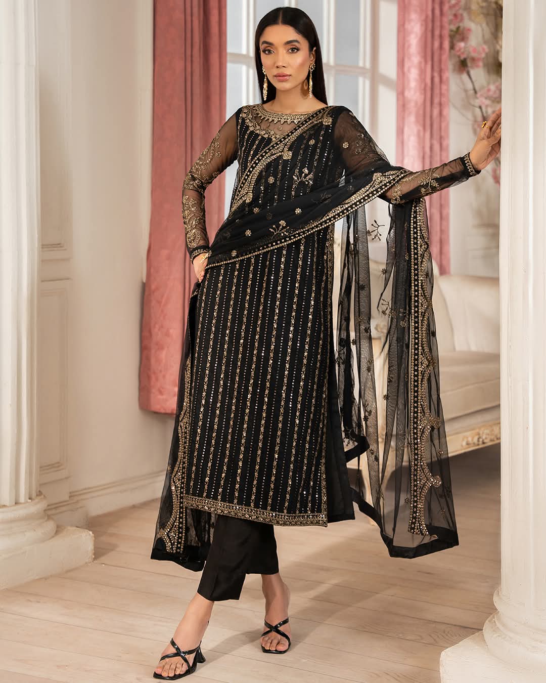 Elegant Black Embroidered Dress