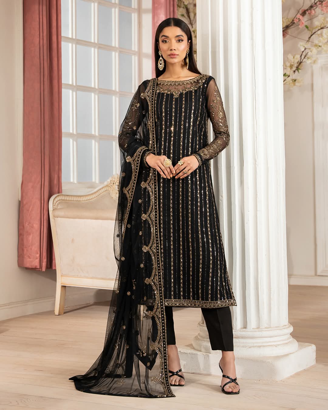 Elegant Black Embroidered Dress