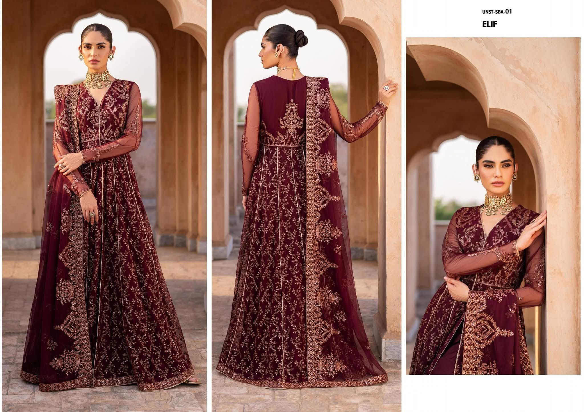 Maroon Embroidered Long Dress