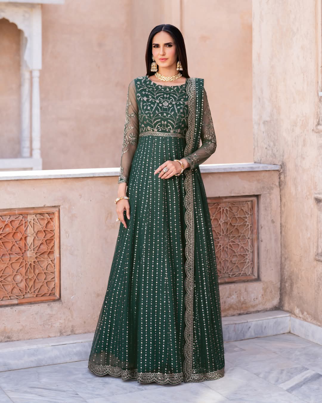 Elegant Green Embroidered Anarkali Dress