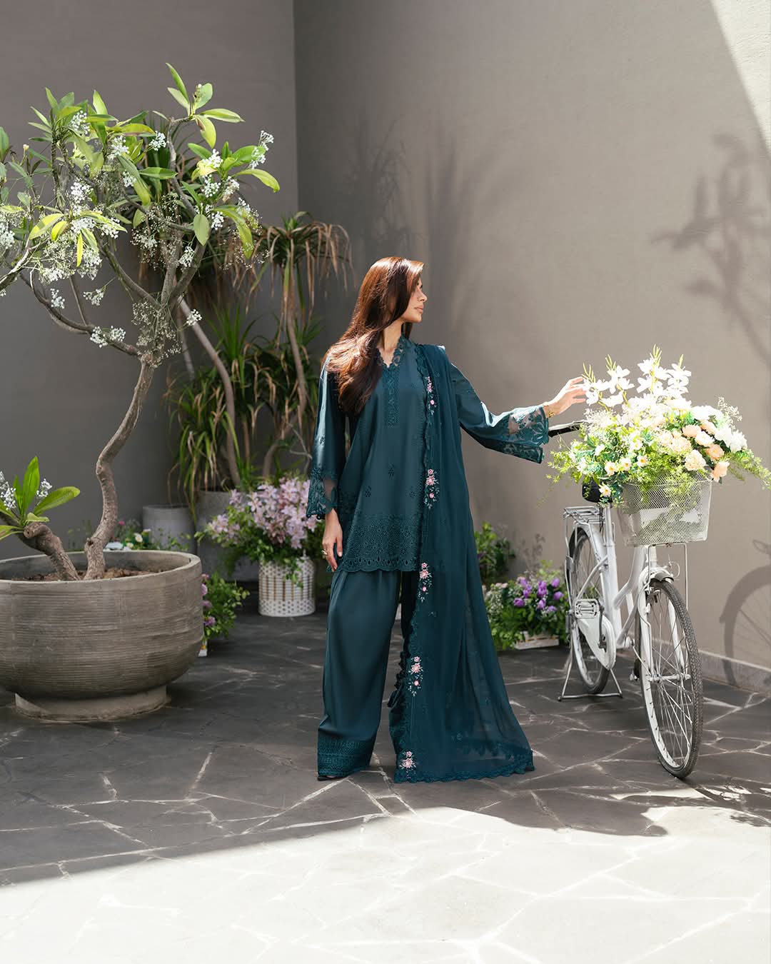 Elegant Teal Embroidered Outfit