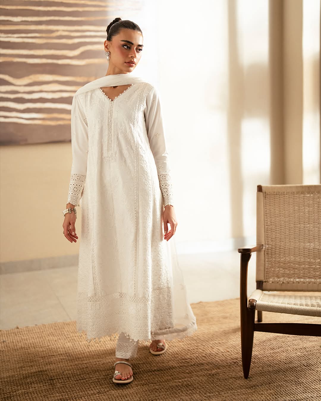 Elegant White Embroidered Kurta Set