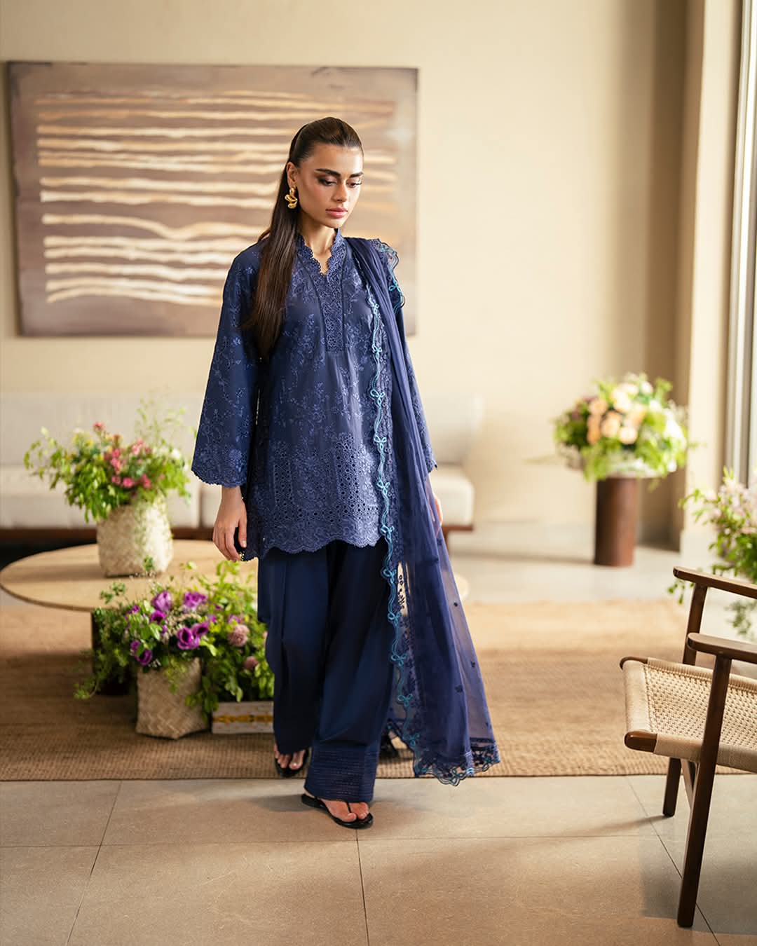 Elegant Blue Embroidered Suit