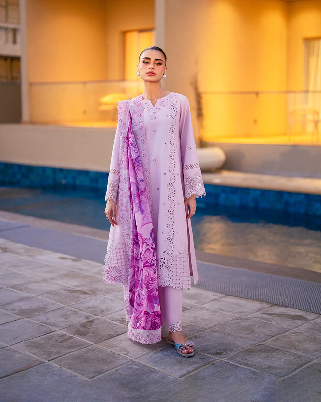 Elegant Lavender Embroidered Suit