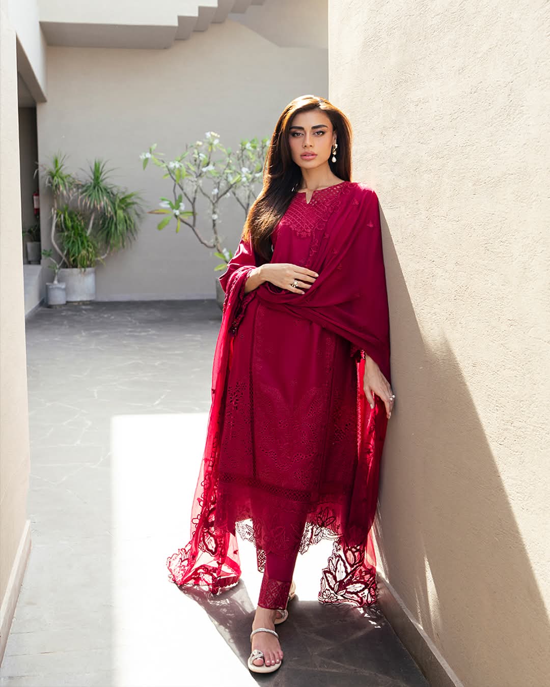 Elegant Maroon Embroidered Suit