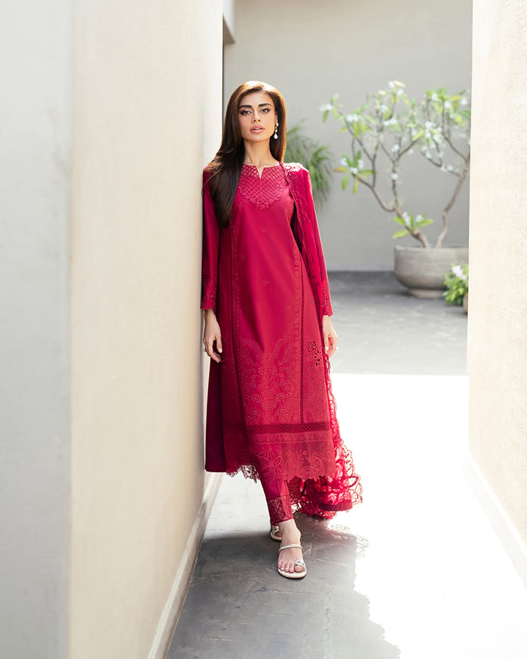 Elegant Maroon Embroidered Suit