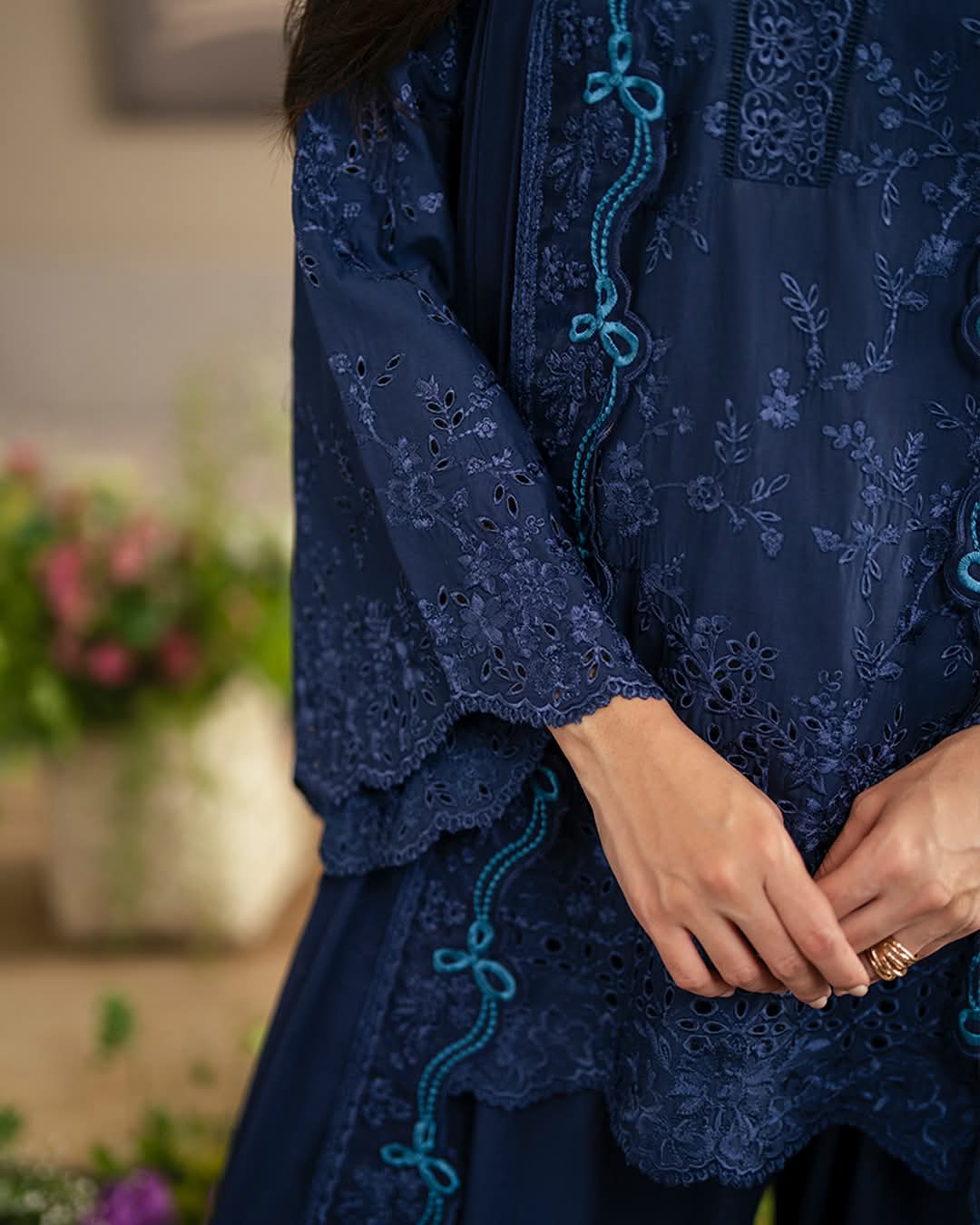Elegant Blue Embroidered Suit