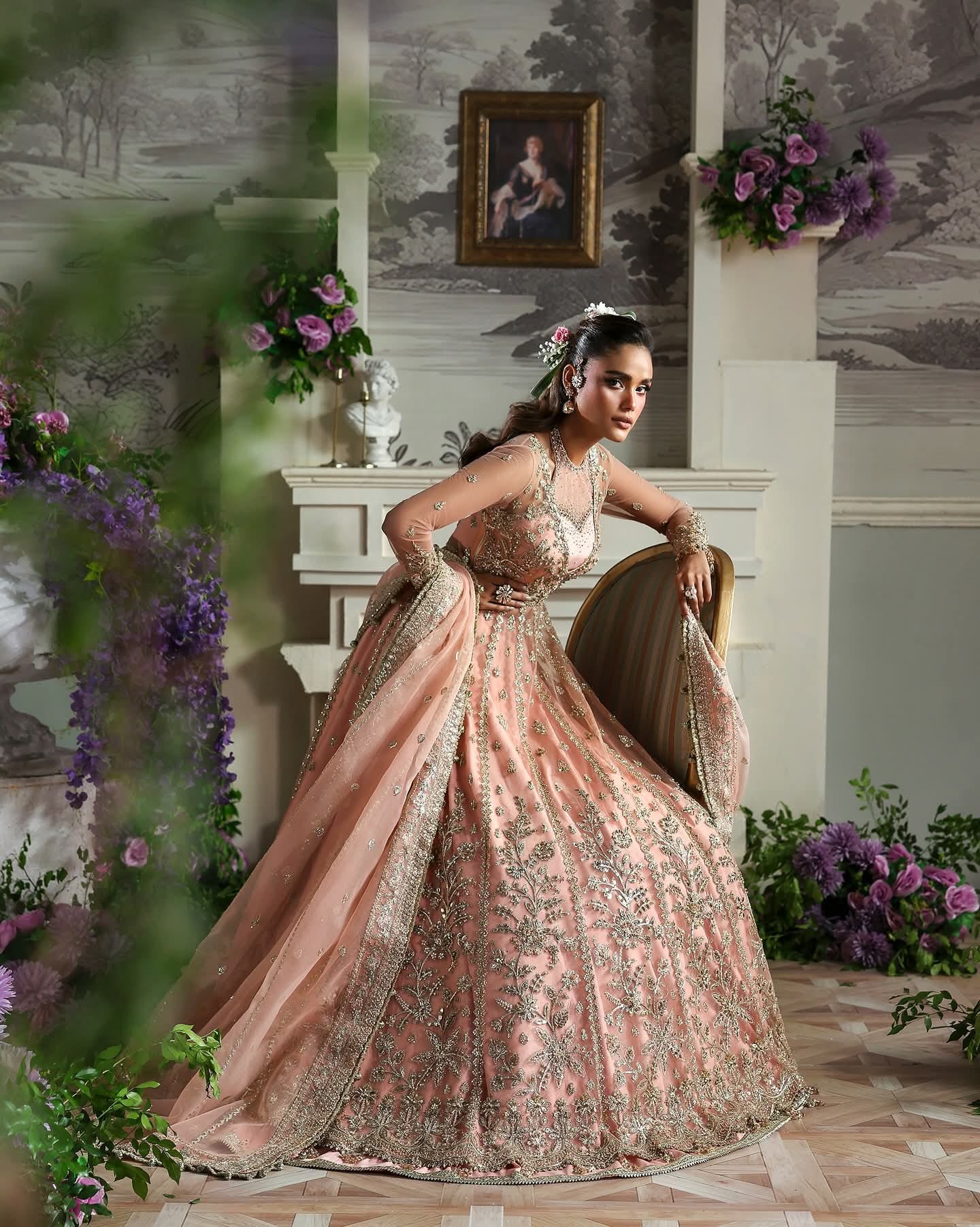 Elegant Peach Bridal Gown