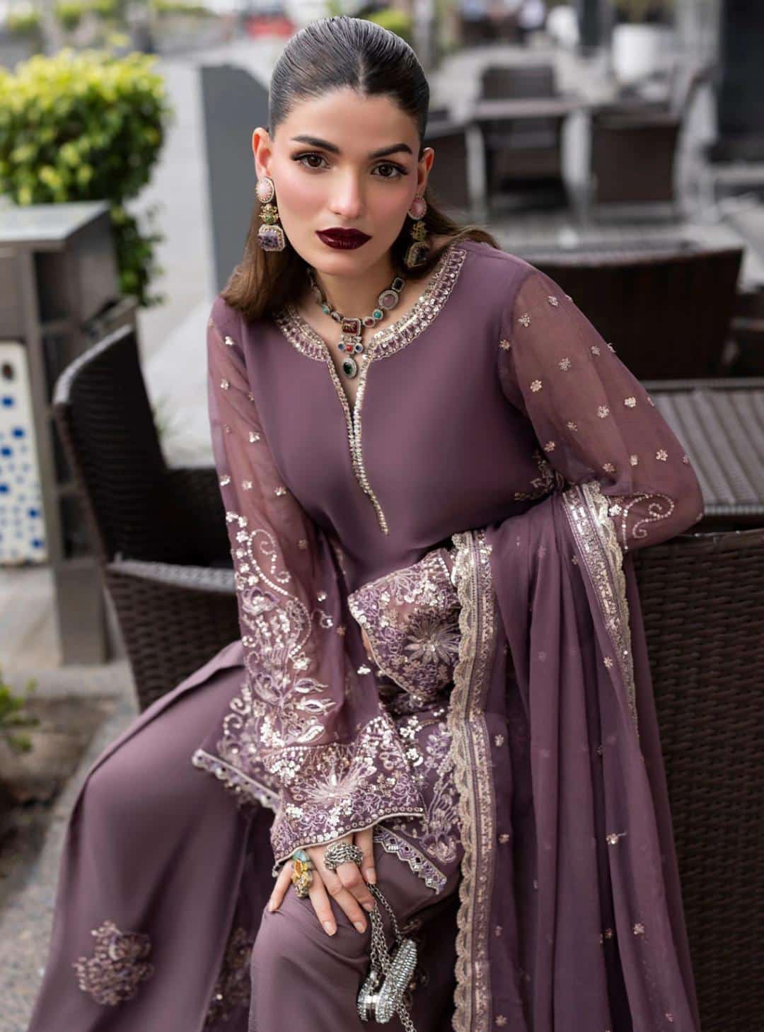 Embroidered Mauve Pakistani Formal Suit