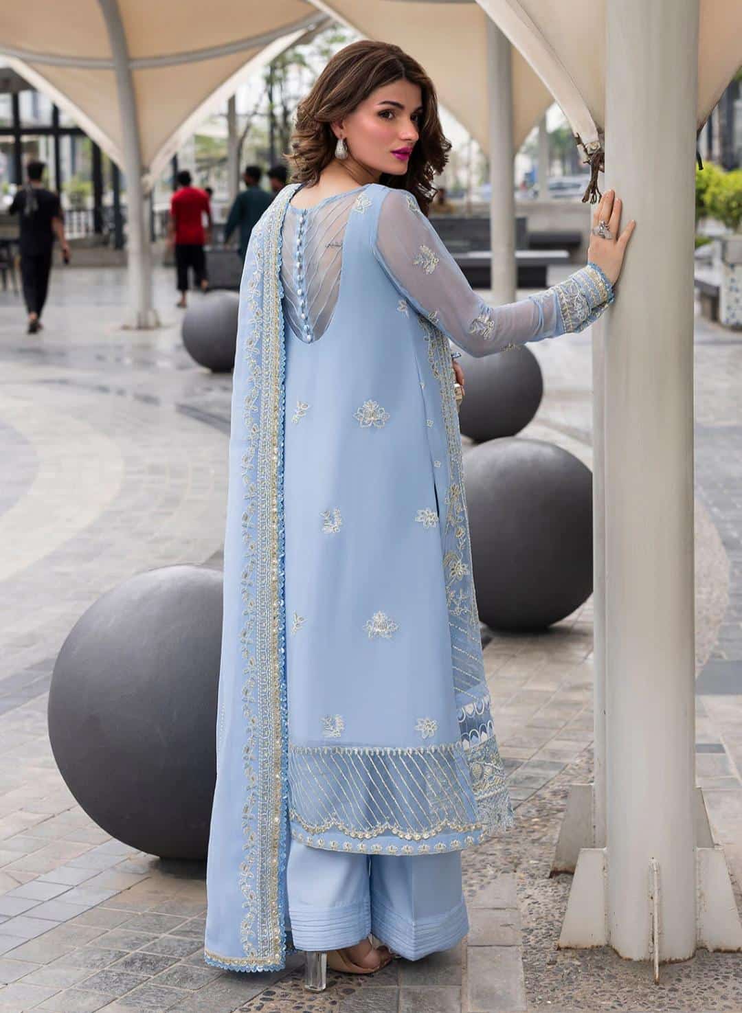 Elegant Light Blue Embroidered Suit