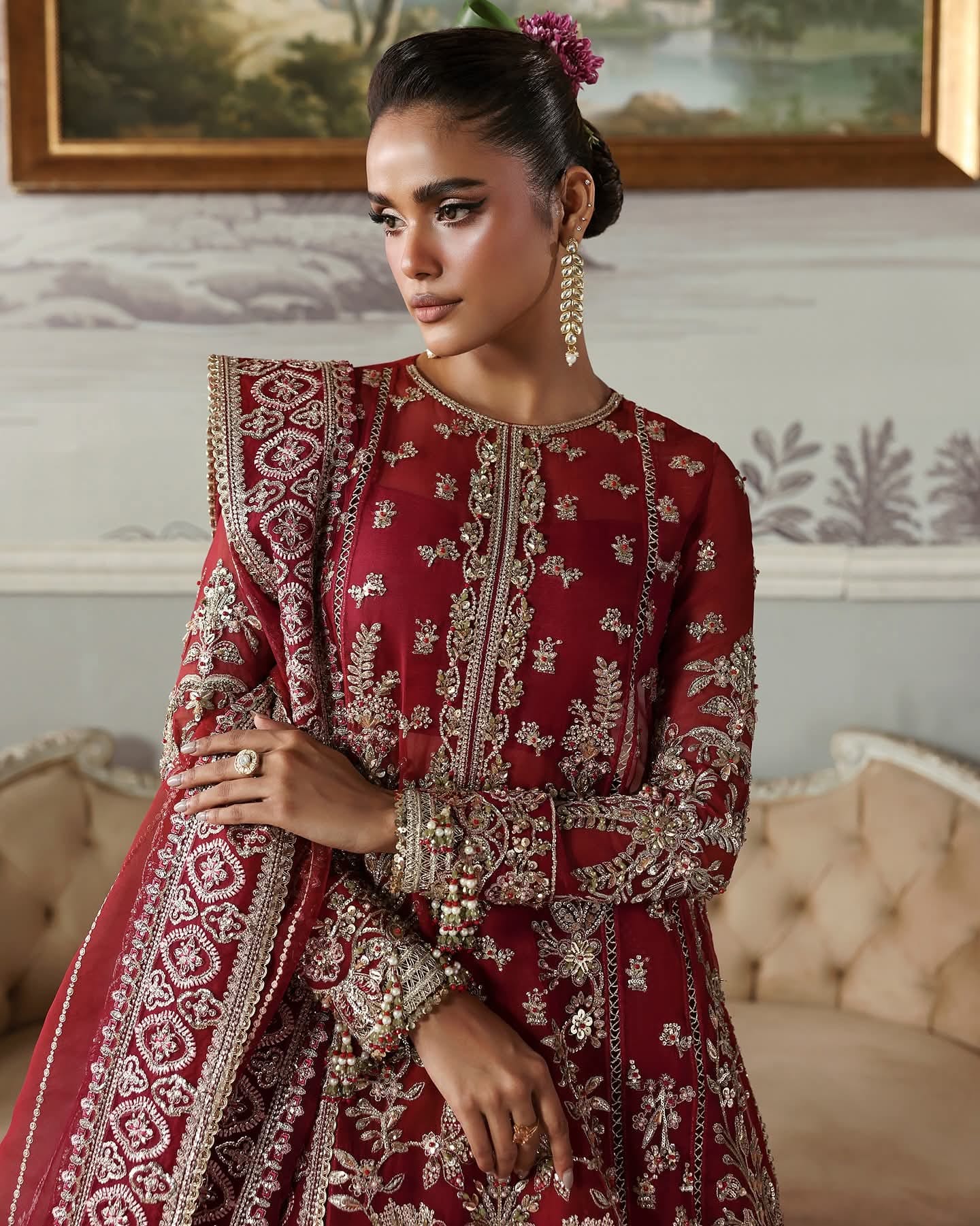 Embroidered Maroon Formal Dress