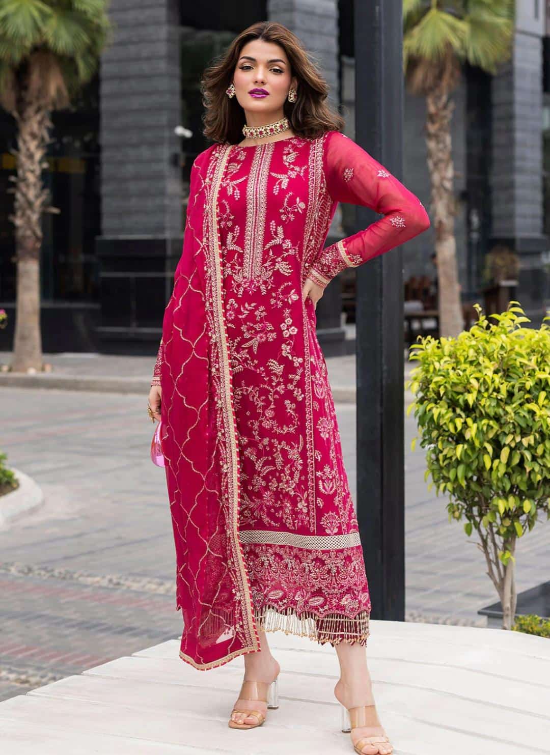 Embroidered Maroon Formal Dress