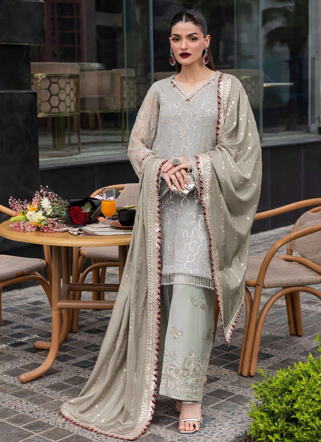 Elegant Embroidered Chiffon Suit