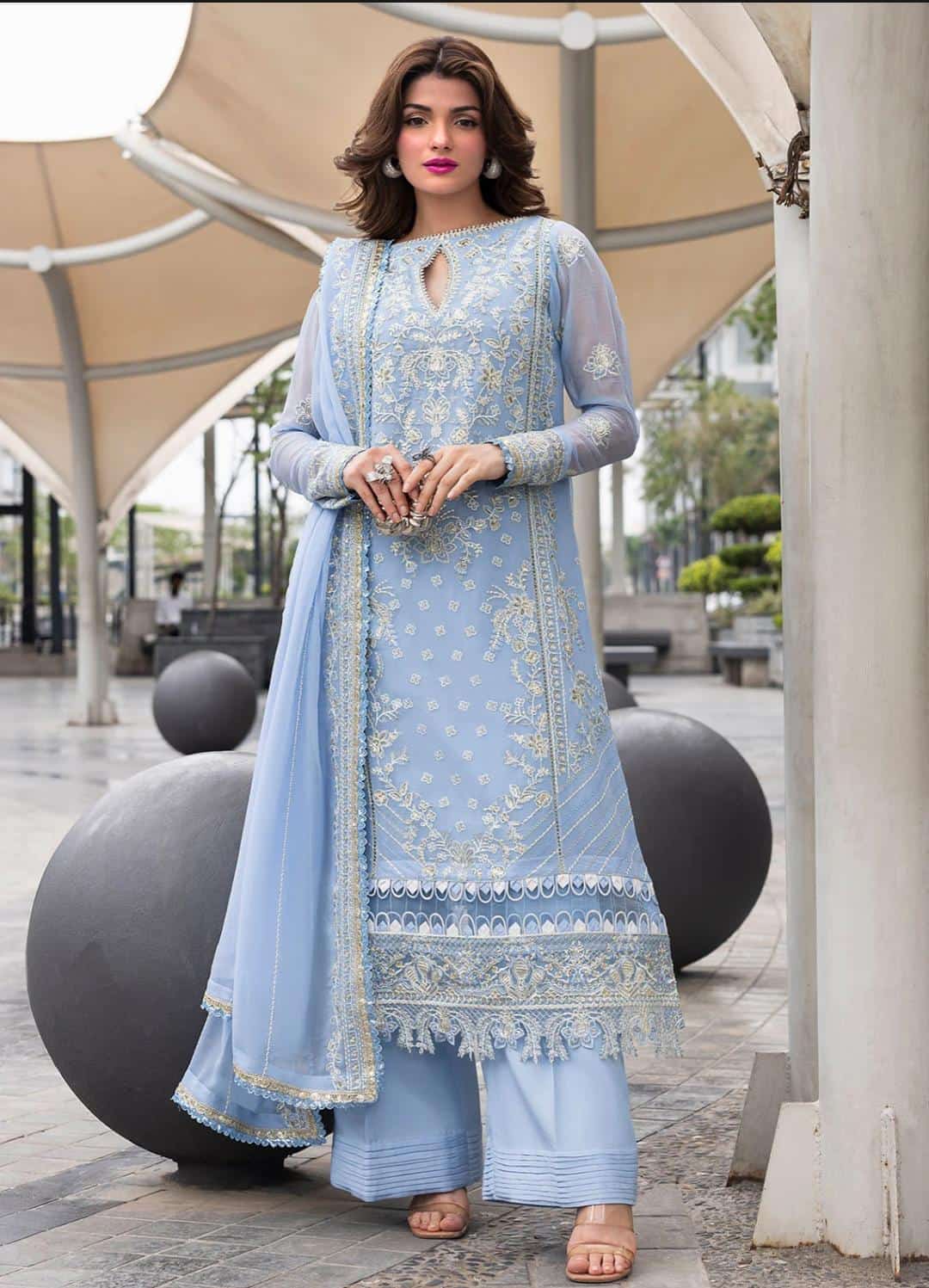 Elegant Light Blue Embroidered Suit