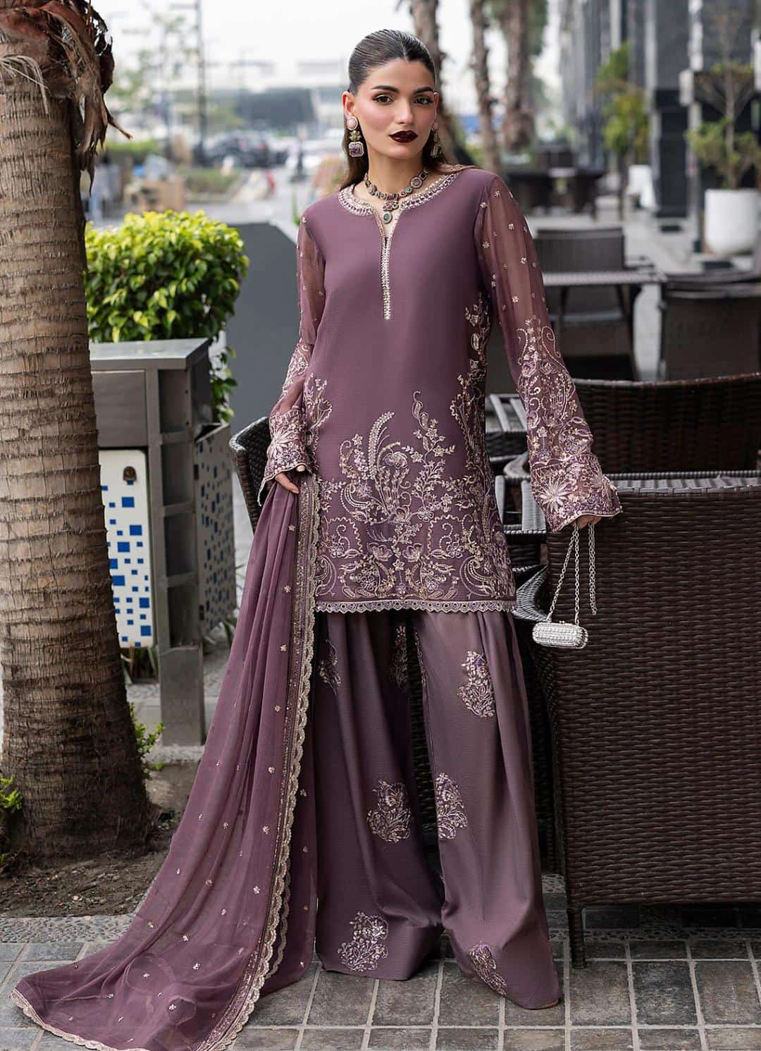 Embroidered Mauve Pakistani Formal Suit