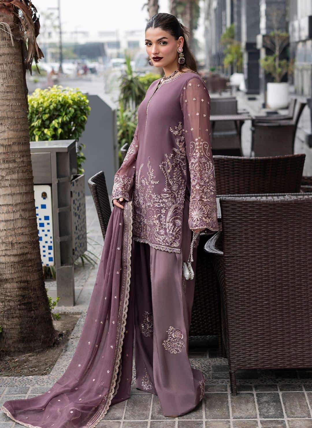 Embroidered Mauve Pakistani Formal Suit