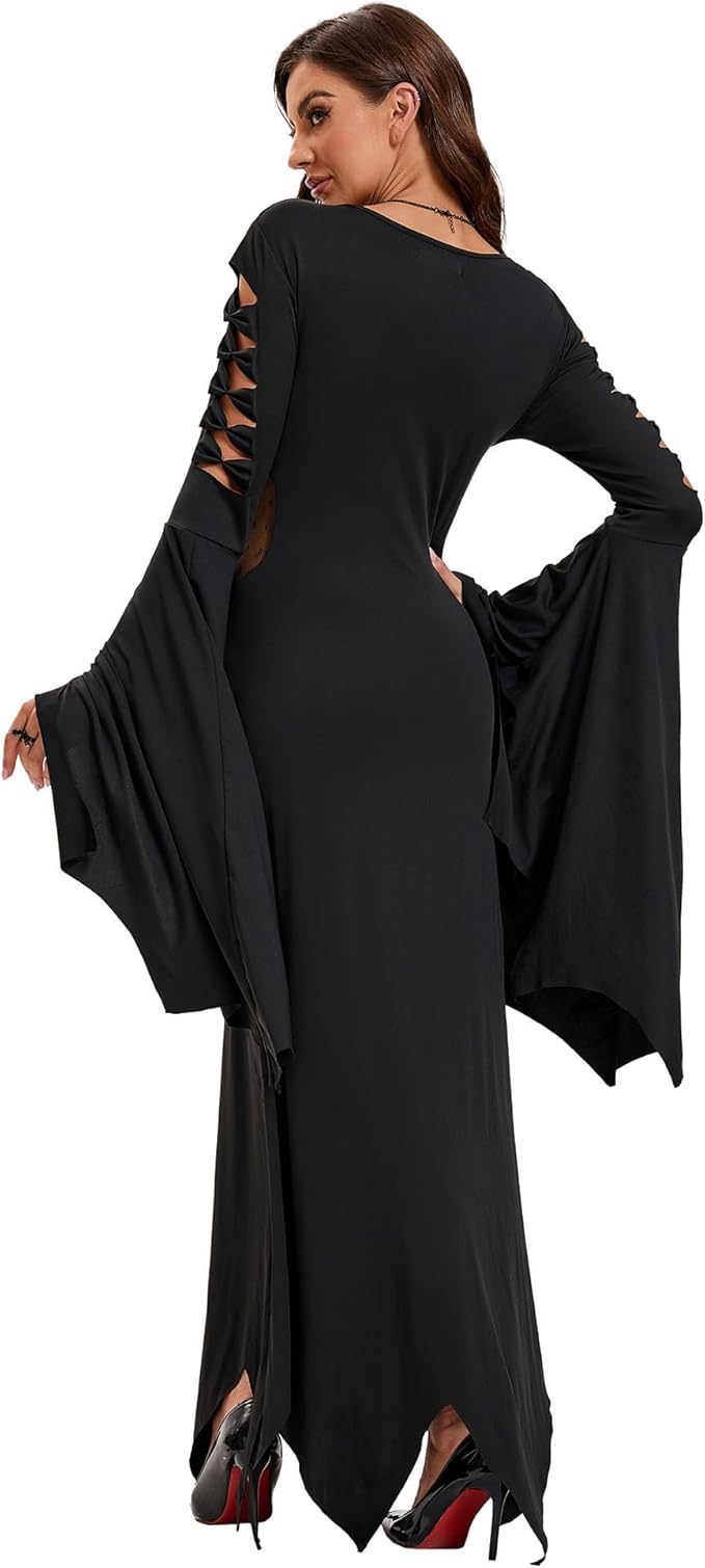 V-Neck Witch Dress Side Slits Vampire Costume