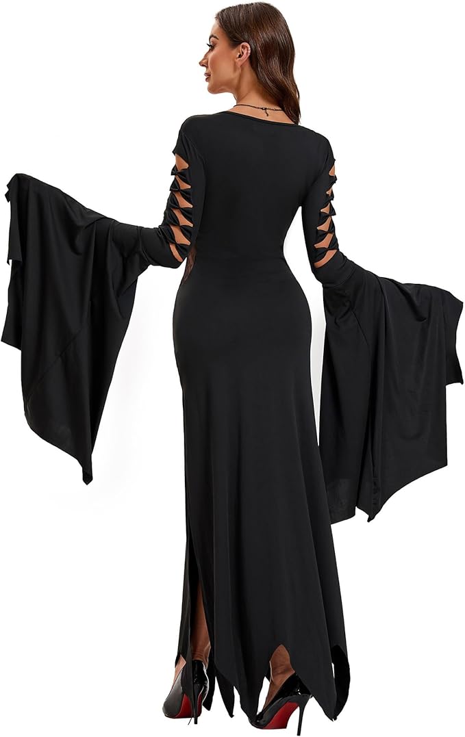 V-Neck Witch Dress Side Slits Vampire Costume