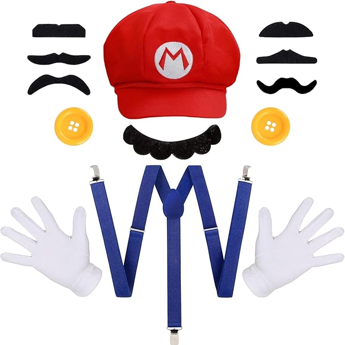 Super Bros Halloween Cosplay Kit Couple Outfits for Adult Men and Women