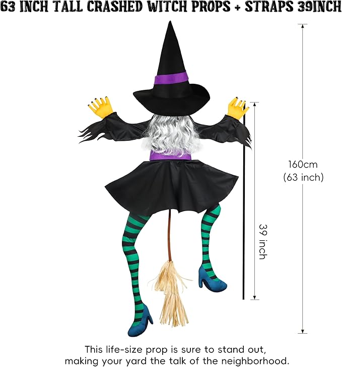 Crashing Witch Halloween Decoration – Halloween Decor Haunted House, Props POPGIFTU 63-Inch 