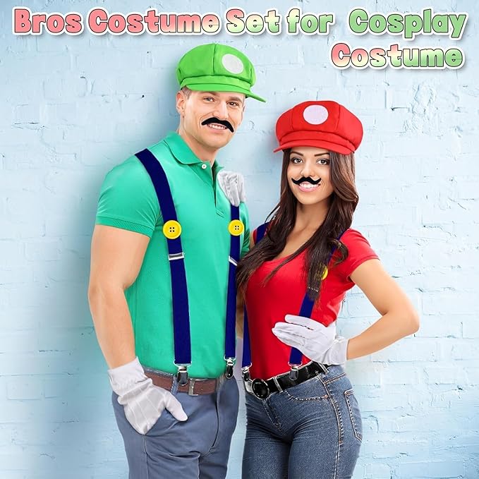 Super Bros Halloween Cosplay Kit Couple Outfits for Adult Men and Women