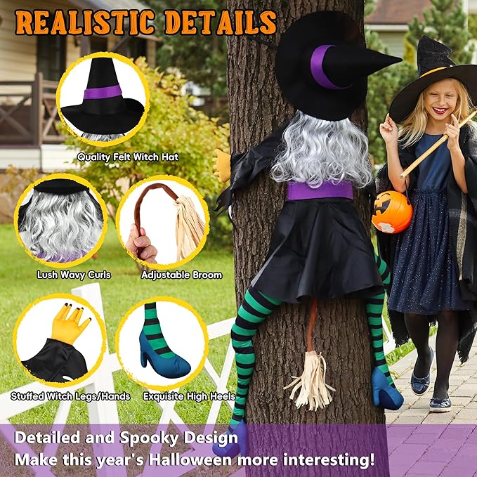 Crashing Witch Halloween Decoration – Halloween Decor Haunted House, Props POPGIFTU 63-Inch 