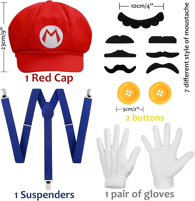 Super Bros Halloween Cosplay Kit Couple Outfits for Adult Men and Women