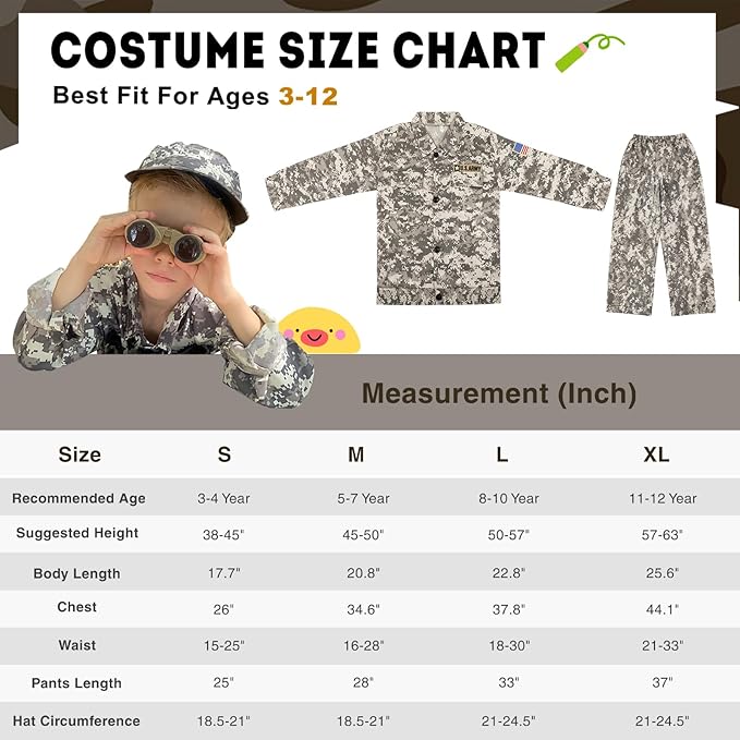 Army Costume for Kids, Halloween Costumes for Boys Kids