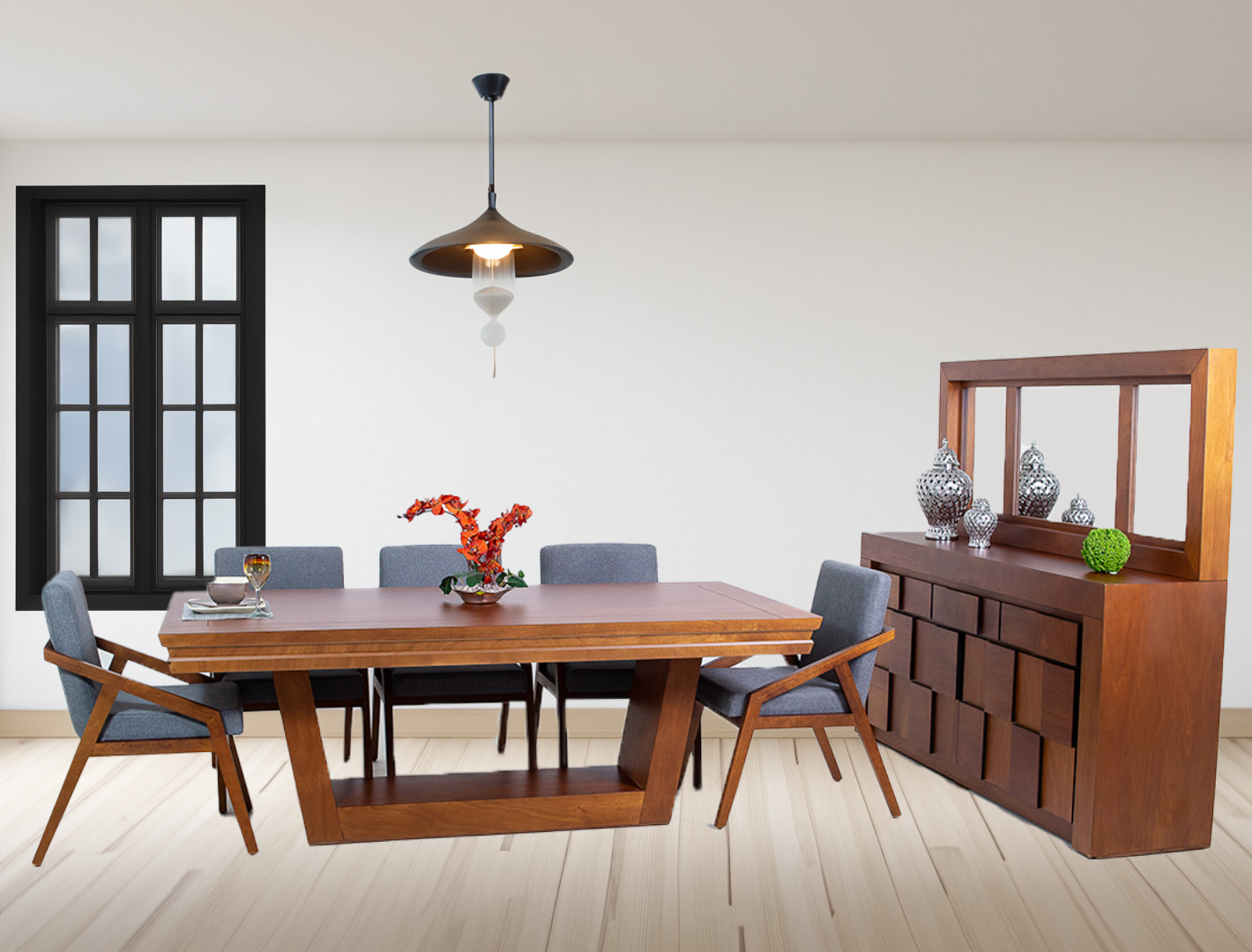 COMEDOR PEKIN 8 SILLAS TABACO